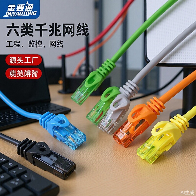 Six types of oxygen-free copper network cable gigabit finished jumper eight-core twisted pair computer network cable monitoring routing factory in stock