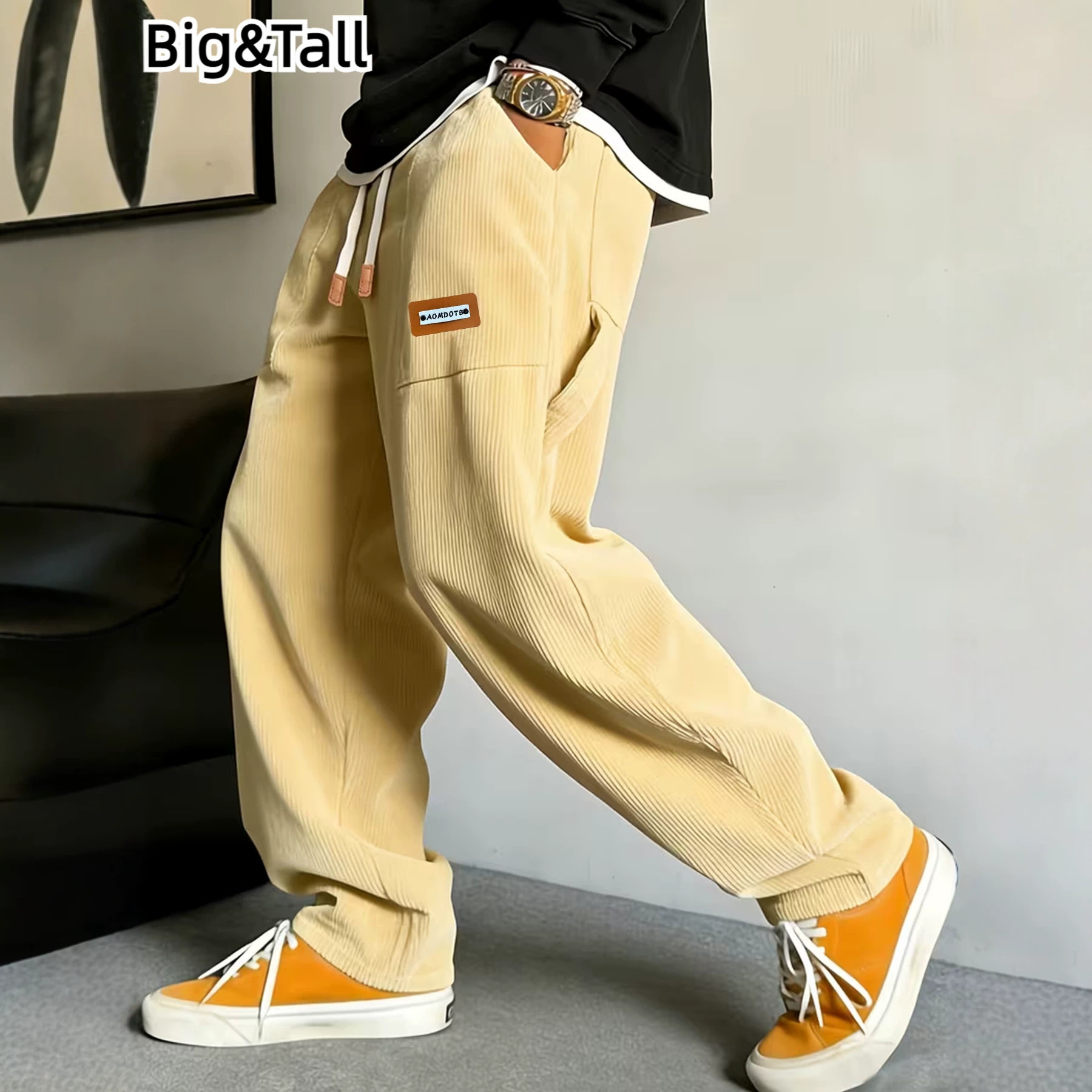 Cross-Border Spring and Autumn Plus-Size Men's Sweatpants, Men's Corduroy Casual Pants, Versatile American-Style Straight Loose Export Long Pants