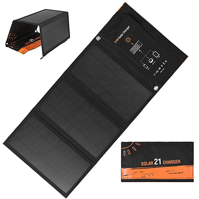 21W Solar Panel Charging Pack Outdoor Mobile Phone Charging Photovoltaic Panel Dual USB Solar Charger Portable