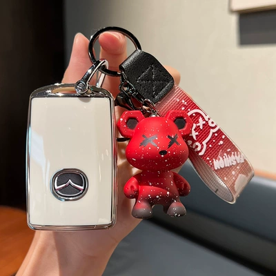 New Atez Shell Bag cx30 – Car key bag - mazda-f-smart-3-key-single-shell-white-red-violence-bear-pendant