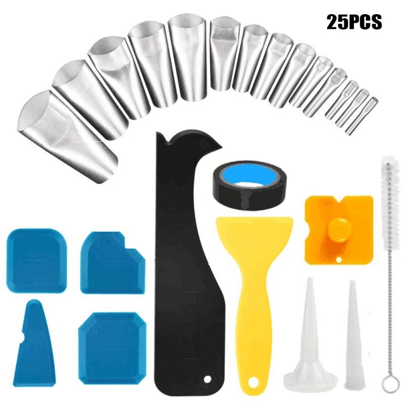 跨境货品25PCS厨房浴室窗密封胶填缝涂抹喷嘴玻璃胶去除刮板工具