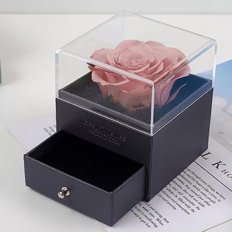Caja de regalo de collar de rosa acrílica de flor eterna, caja de joyería para Navidad, San Valentín, regalo de cumpleaños, caja de regalo al por mayor