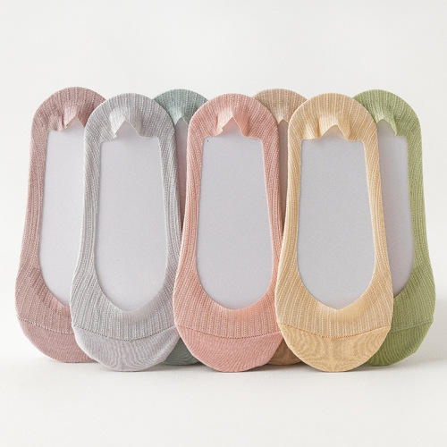 Ice silk invisible socks women's boat socks summer thin pure cotton bottom non-slip non-falling low-cut shallow mouth single shoes socks set for women