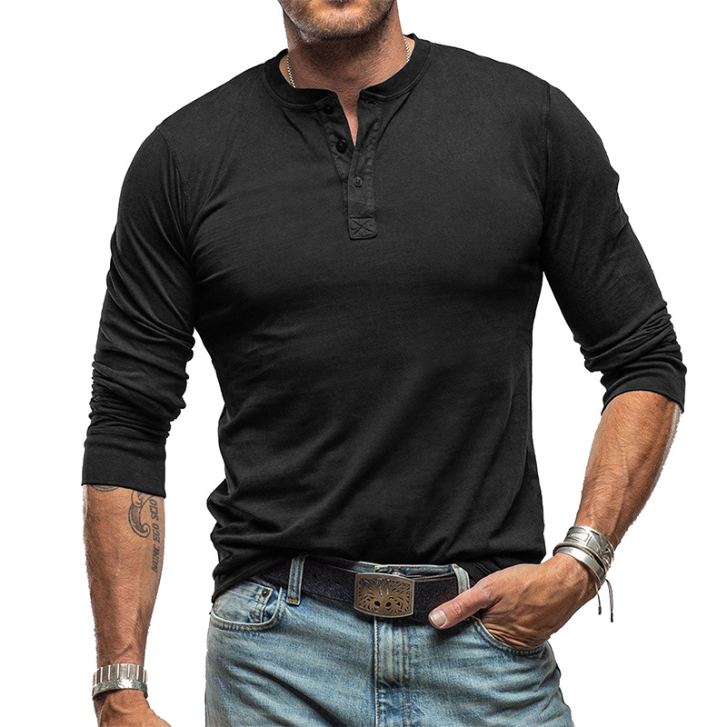 Amazon transfronterizo de los hombres Camiseta de manga larga de algodón de comercio exterior camisa de fondo de los hombres europeos y americanos Henley forro superior