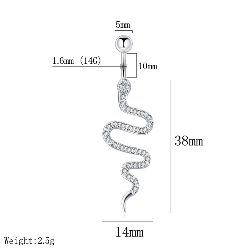 Venta directa de fábrica, productos de comercio electrónico transfronterizo, anillos para ombligo con forma de serpiente, lindos aretes para ombligo con forma de serpiente pequeña, venta al por mayor