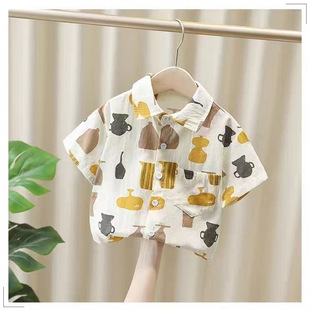 New Kidsren's Polo Shirt Printed Short-Sleeved Summer Thin Cotton Top Baby Boy Street Shirt 1 to 9 Years Old