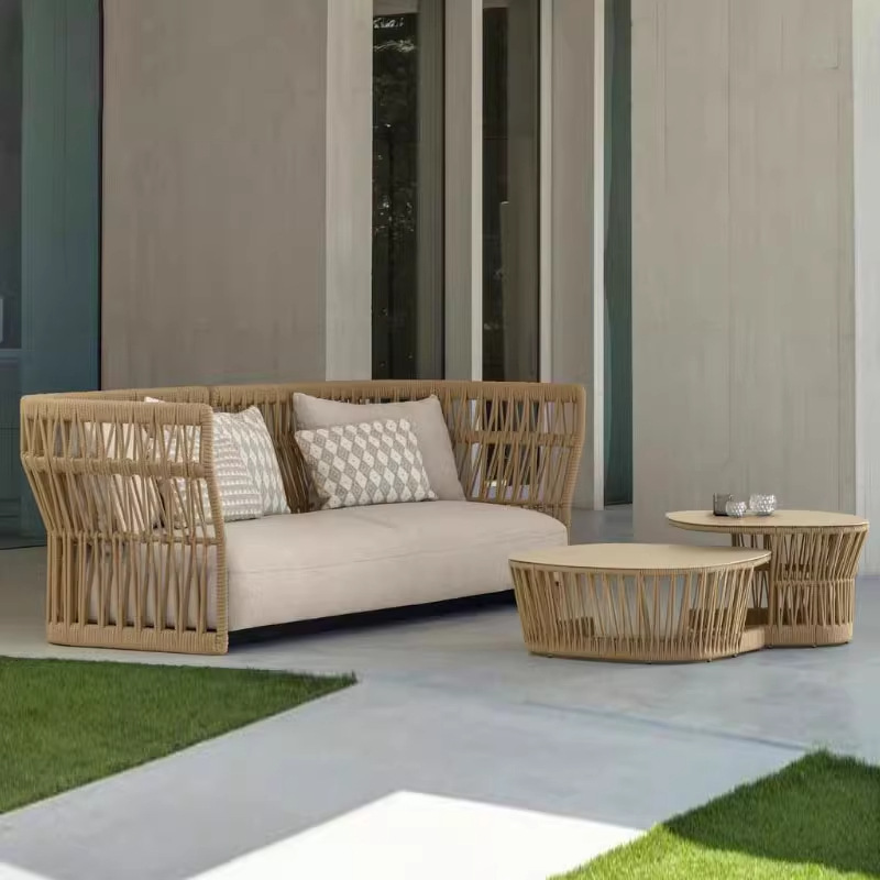 Sofá al aire libre patio tela de caña piscina al aire libre muebles de ocio doble combinación al aire libre silla de caña nórdica