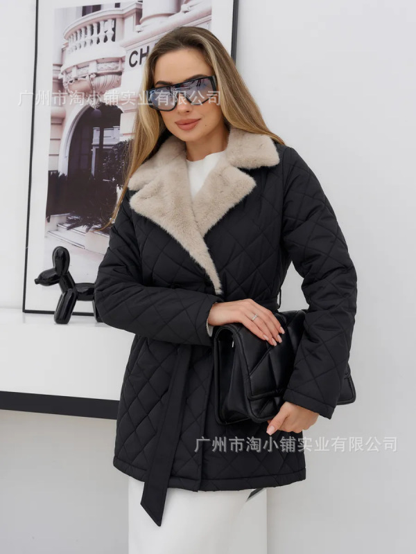 棉服2025时尚秋冬欧美新款外套女装保暖收腰翻领女棉衣加厚中长款|undefined