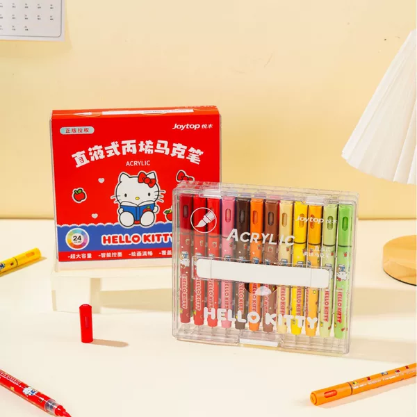 Yuemu Hello Kitty Acrylic Markers for Children, Non-Toxic, Suitable for Elementary School Students, Art Watercolor Pens, Non-Bleeding Graffiti Acrylic Pens