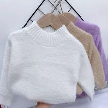 2025新款女童男童毛衣小童儿童打底衫水貂绒线衣宝宝半高领加绒棉