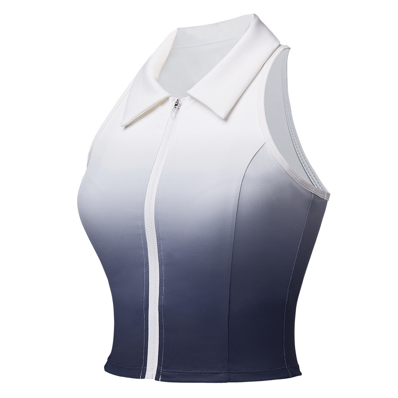 Uniforme de tenis transfronterizo Chaleco deportivo para mujer Chaleco sin mangas transpirable de secado rápido Chaleco de solapa degradado con cuello POLO