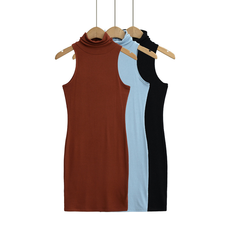 European and American Hot Girl Style High-Neck Sleeveless Dress, Feminine Waist-Cinching Slimming Bottoming Dress, Hip-Hugging Short Skirt, Patchwork Dress European and American Hot Girl Style High-Neck Sleeveless Dress, Feminine Waist-Cinching Slimming Bottoming Dress, Hip-Hugging Short Skirt, Patchwork Dress