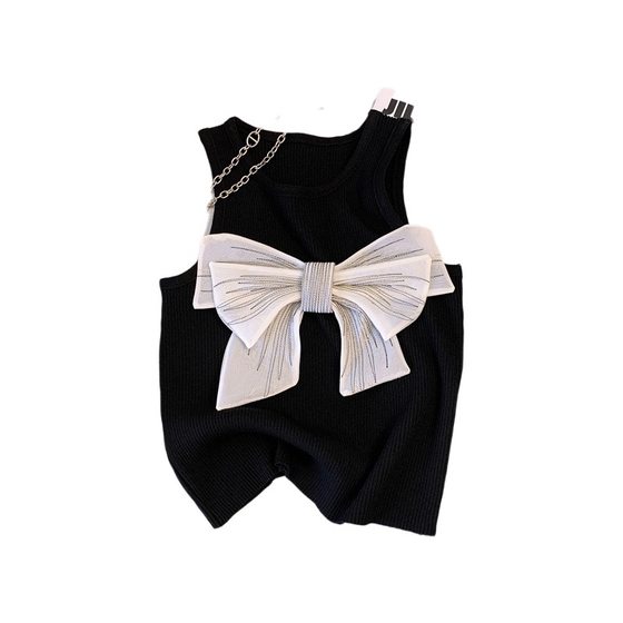 Bow Sleeveless Sweater Women's Summer Design Niche Top High-end Sweet and Hot Small Vest with Short Style