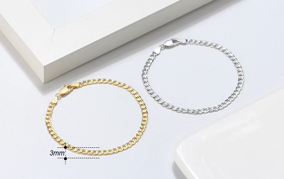 S925 Sterling Silver Cuban Chain Bracelet For Women Basic Style_voghion.com