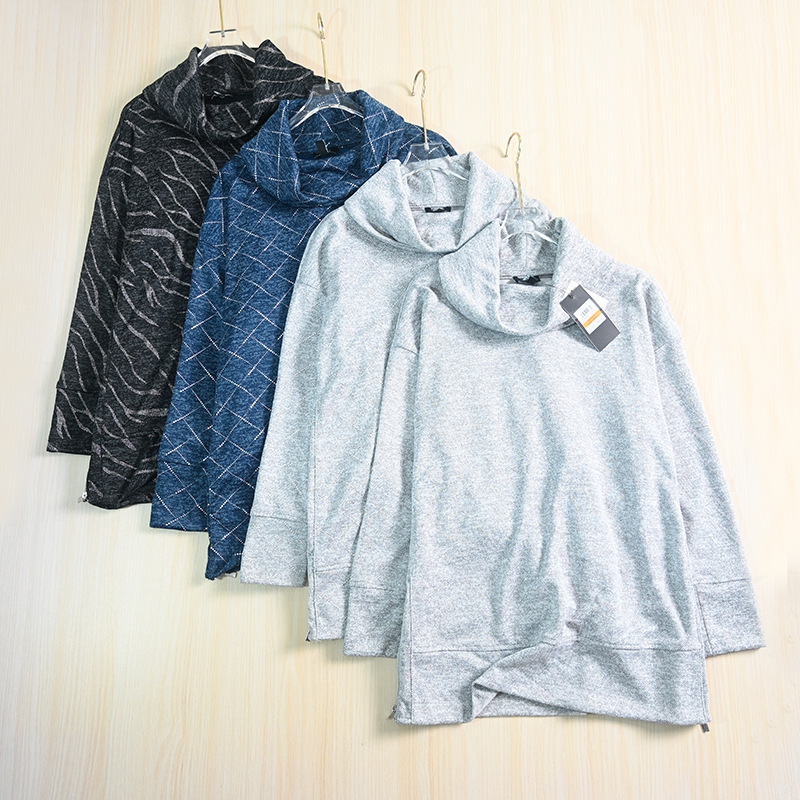 Siqi Women's Clothing American Single Silver Beads on Both Sides with Zippers Loose High Collar Long Sleeve Knitted Sweater