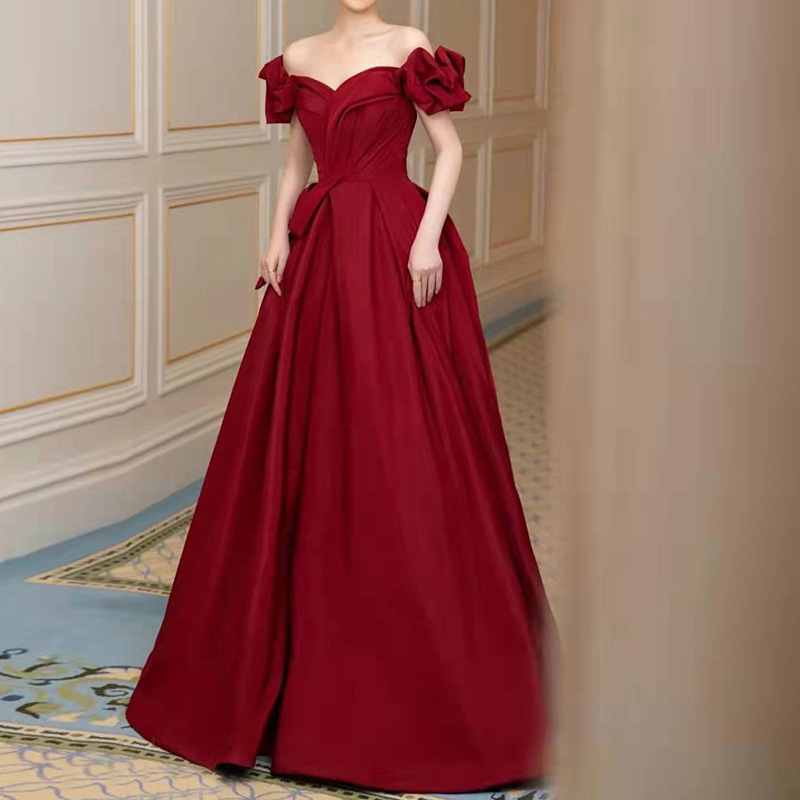wine evening dresses At large the princess series a toast to the bride suits  wine red a word shoulder show thin engagement dress