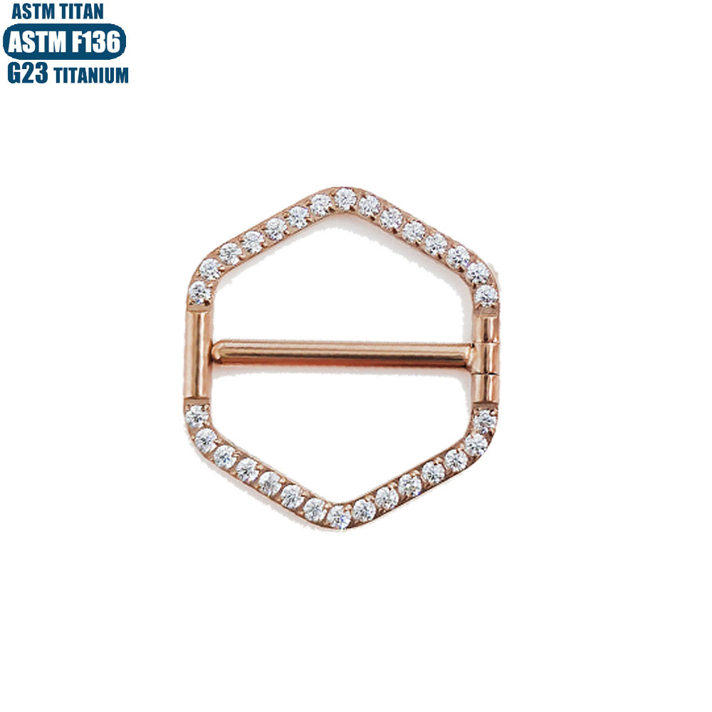 F136 Titanium Alloy Nipple Ring - 14G Hexagonal Zircon Nipple Piercing Jewelry for Men and Women detail image 9