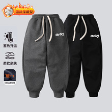 性价之王 秋冬加绒潮牌中大男童长裤休闲束脚绣花长裤儿童冬季款