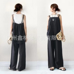 in stock 2025 Japanese and Korean Summer Hot New Sling Top Wide Leg Pants Two-piece Solid Color suit