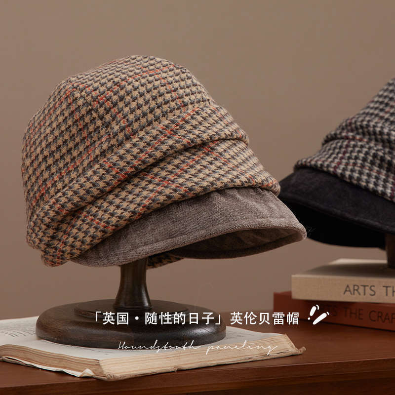 "England · The Day of the Sex" Thickened British Beret Retro Forward Hat Painter Hat Houndstooth Hat