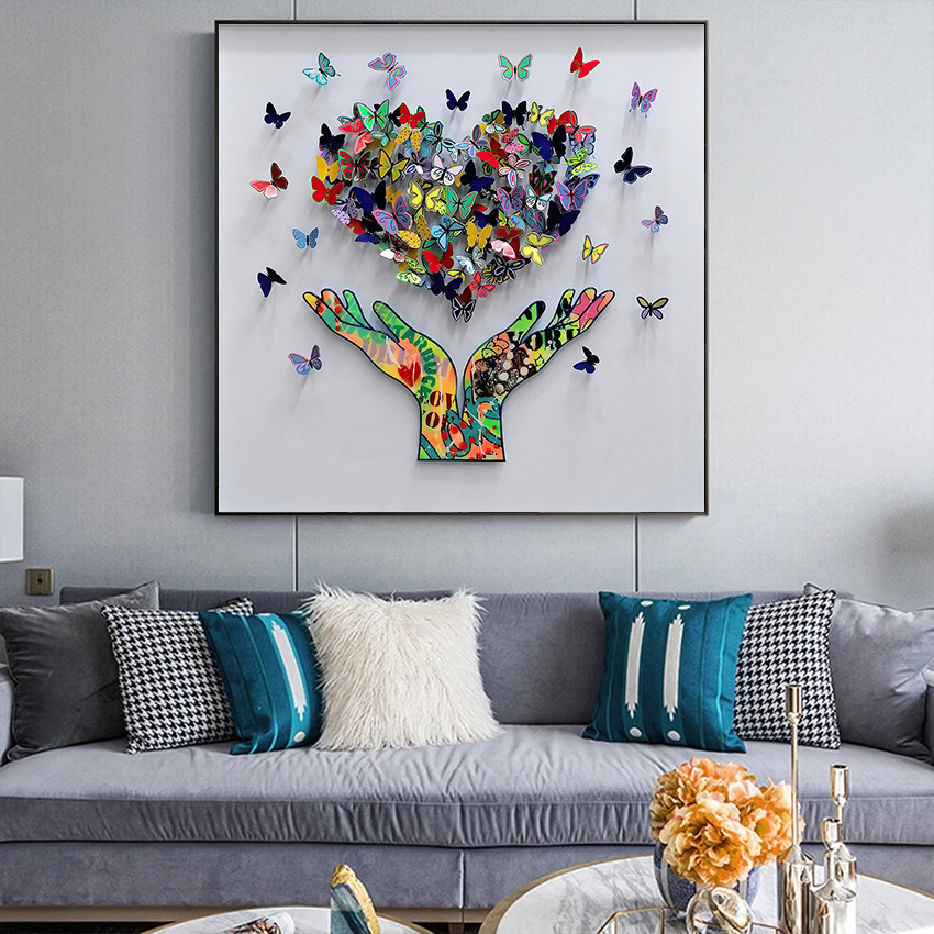 Modern abstract art hand holding love and butterfly painting core…