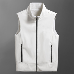 Cross-border wish winter lapel motorcycle leather vest fleece-lined thickened fur coat stand collar leather vest