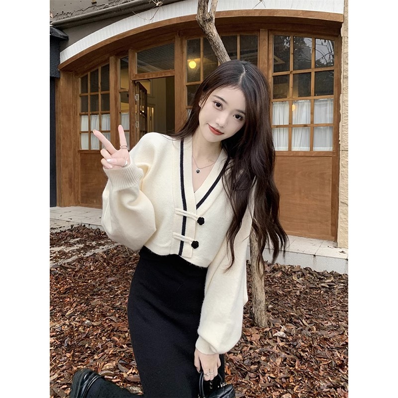 Autumn new vintage chic sweet age-reducing long sleeve sweater coat women's knitted high waist small cardigan women's clothing