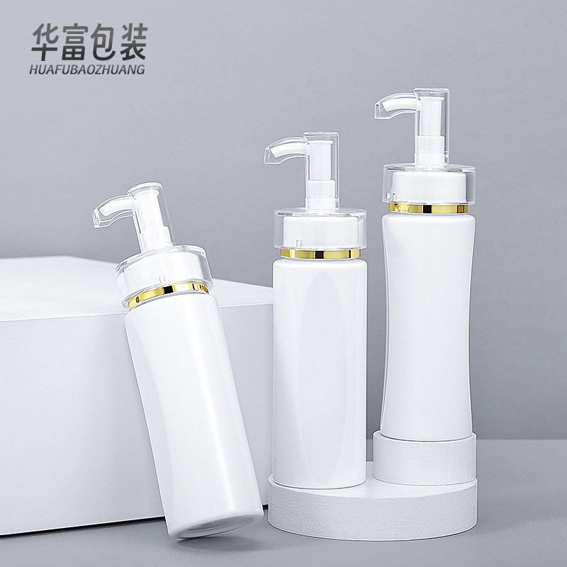 乳白色小蛮腰乳液瓶120ml pet塑料吹瓶高档亚克力防止尘罩乳液喷