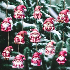 越境新品24点クリスマスピンククリエイティブかわいいピンク雪だるま庭飾りパーティー木製ペンダント