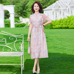 中年のお母さんの夏服の洋風のワンピース2025新型の中高年の夏のシフォンのスカートの子供の気高い大きい奥さん