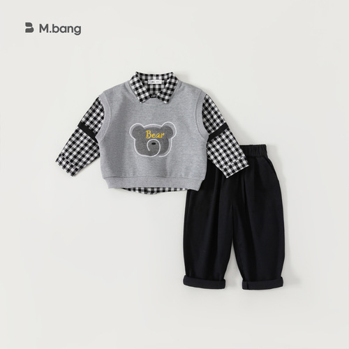 babycity Huzhou children's clothing Korean style bear vest three-piece set boys spring clothing boys and girls set CT83035