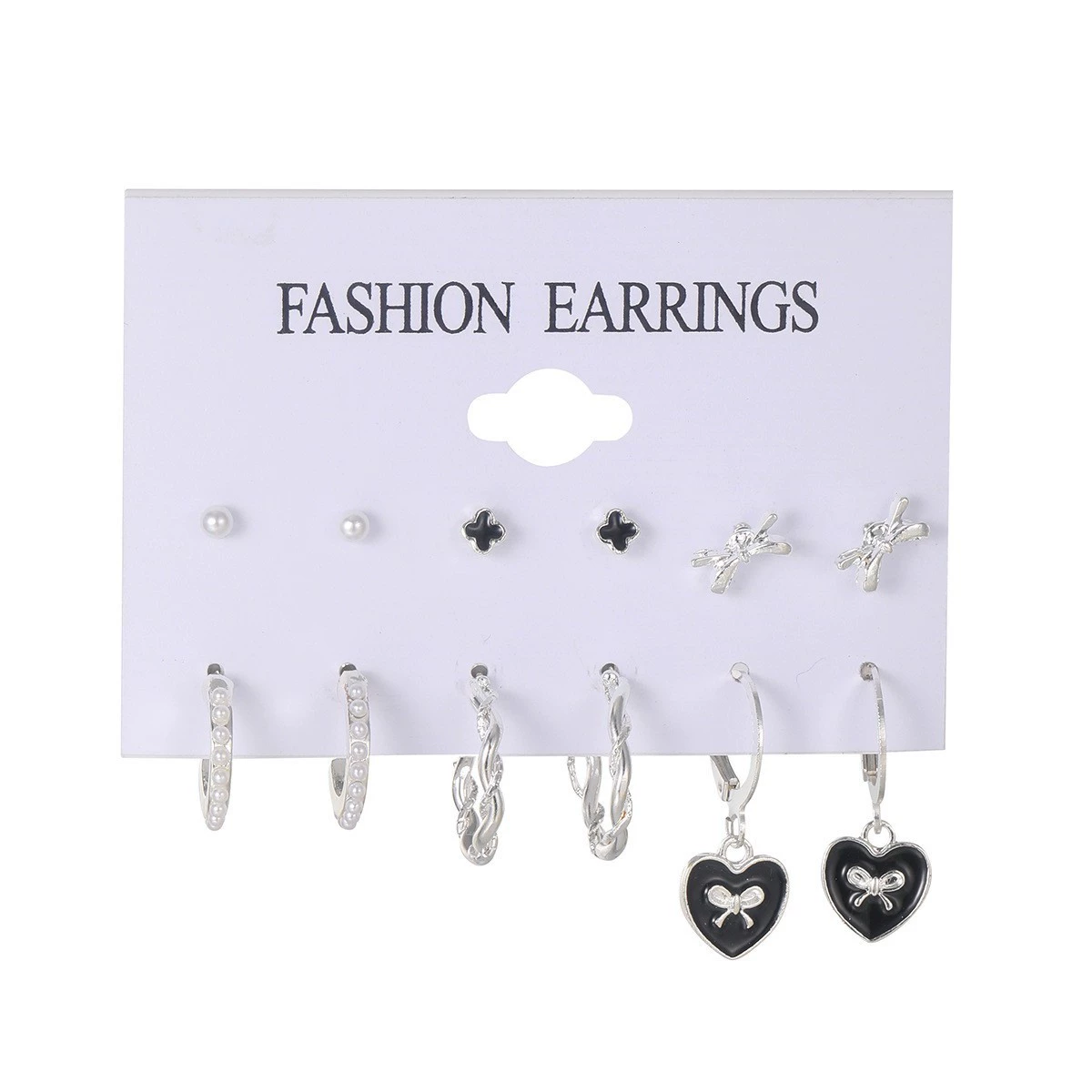 Earrings set 6-piece, European style simple elegant, metal fashion studs and dangles
