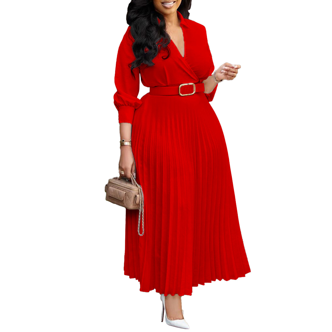 Women's Large Size Solid Color Dress Fashion_voghion.com