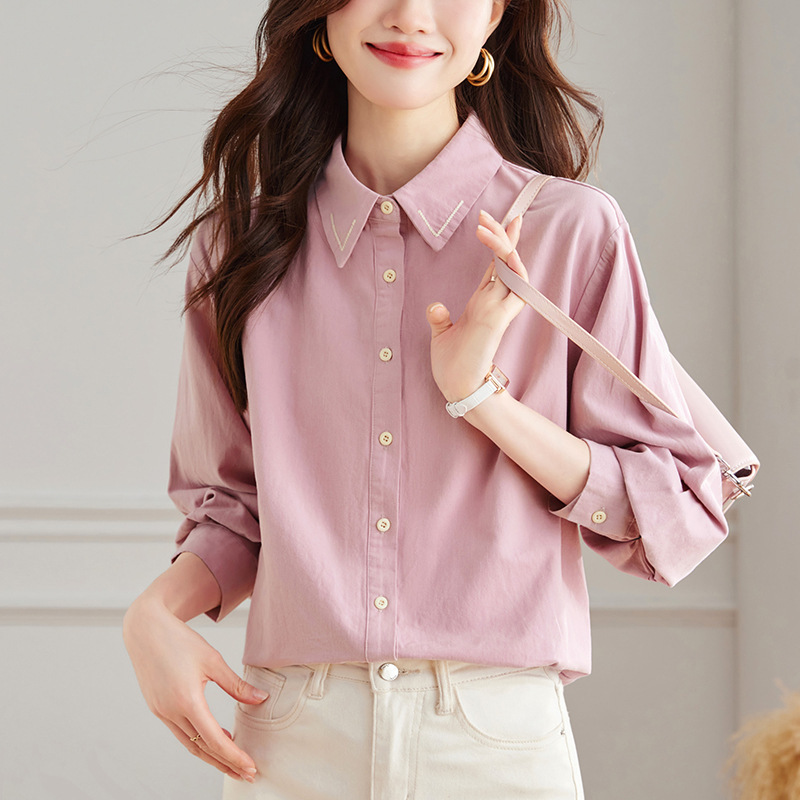 Factory Direct Sale Combed Cotton Shirt Women's Long-Sleeve 2026 Spring Top Simple and Exquisite Pure Cotton Commuter Women's Shirt