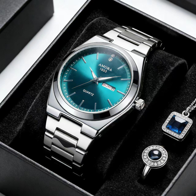 Fully Automatic/Cross-Border Exclusive Supply of Men's Steel Band New Quartz Watch with Dual Calendar, Three Hands, Waterproof, Multi-Functional Wristwatch Wholesale Fully Automatic/Cross-Border Exclusive Supply of Men's Steel Band New Quartz Watch with Dual Calendar, Three Hands, Waterproof, Multi-Functional Wristwatch Wholesale