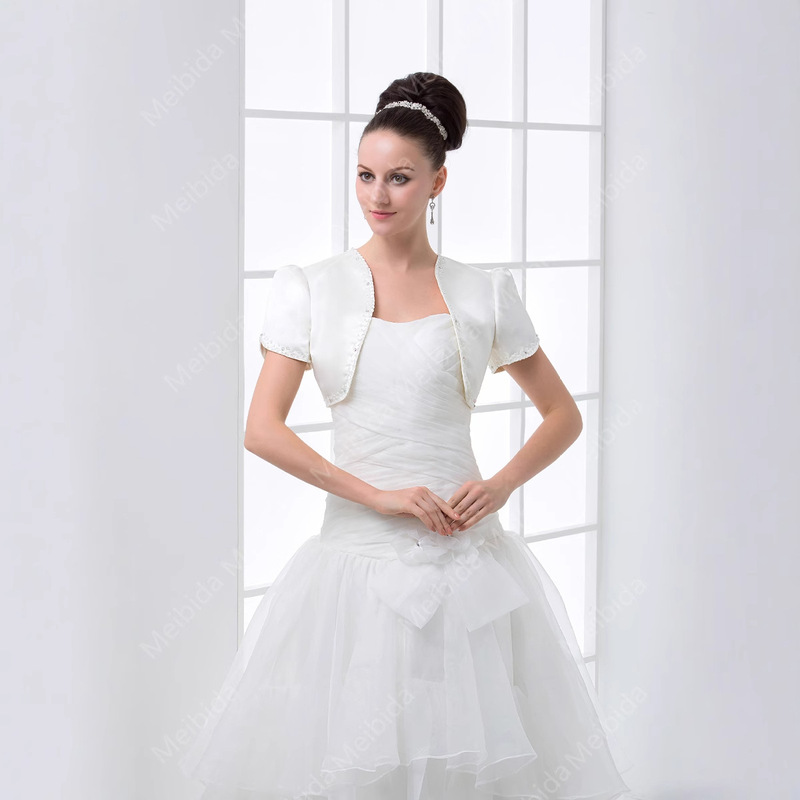 Short Sleeve European and American bridal vest satin coat jacket long sleeve round neck seam beads foreign trade style bride mother outer wear
