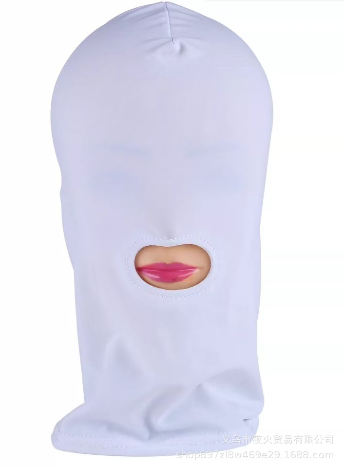 Productos adultos del sexo rojo sombrero negro máscara cubierta completa cara expuesta boca ojo tela de poliéster