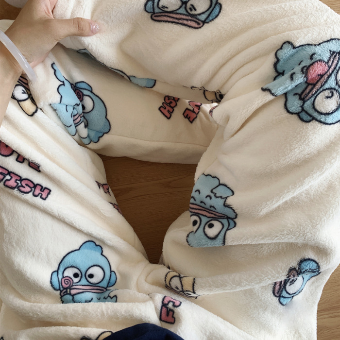Invierno nuevo pijama de franela de dama dulce lindo y espeso de peluche dibujos animados Baby Esponja pantalones caseros para usar
