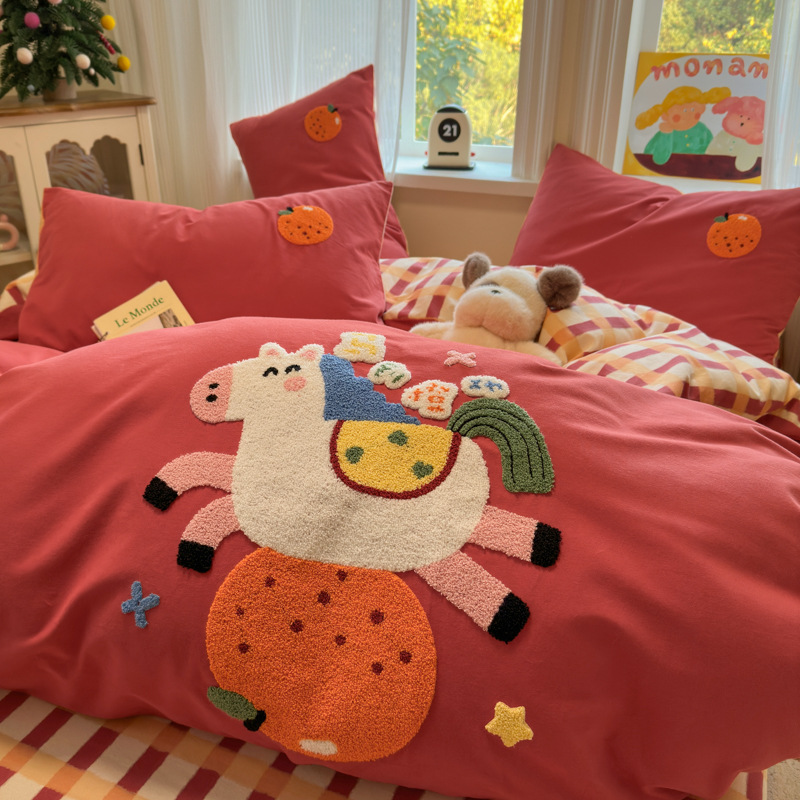 Categoría A otoño y invierno engrosado algodón molido cama de cuatro piezas 100 algodón puro niños dibujos animados colchón set de tres piezas