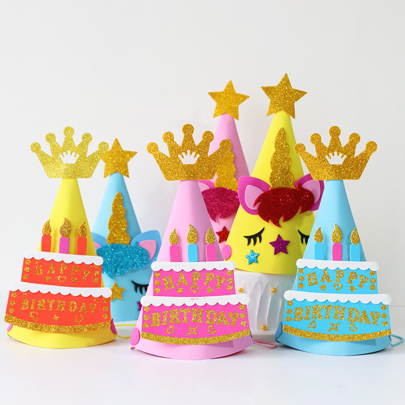 Sombrero de cumpleaños para niños nuevos suministros de fiesta de cumpleaños EVA sombrero de cumpleaños decoración de la torta del partido corona sombrero