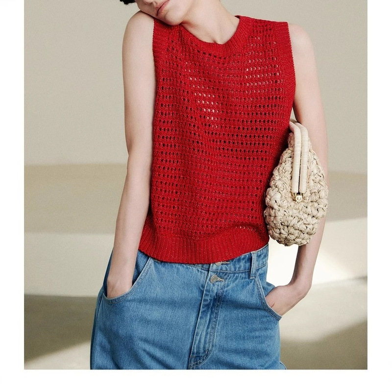 Open room 1/jue beautiful fine flash gold and silver silk cotton and linen coarse needle knitting dry breathable minimalist hollow loose knit horse