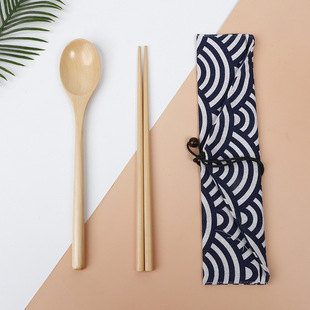 Household Japanese wooden spoon chopsticks suit wholesale long handle spoon for dinner spoon tableware factory direct supply