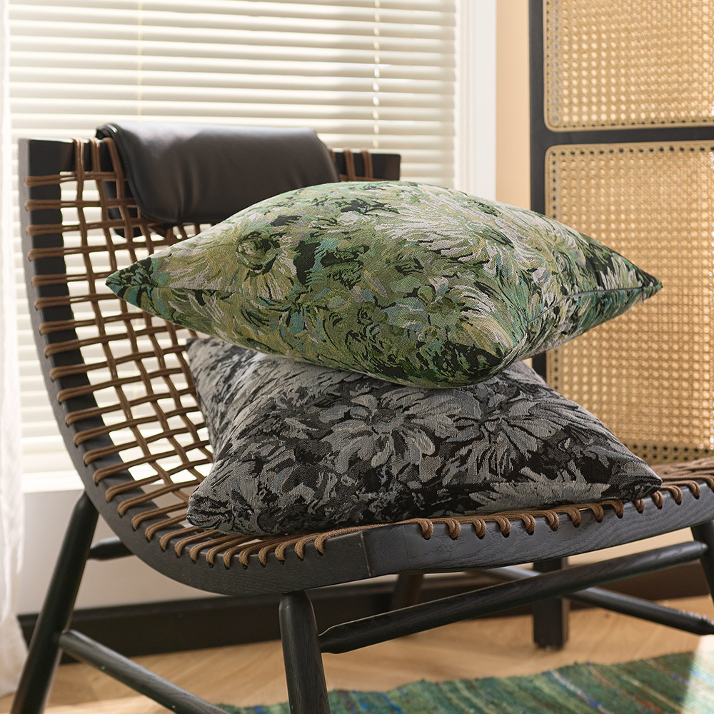 Monet francés Jacquard flores tejidas almohada flores sofá almohada funda ventana flotante sofá almohada