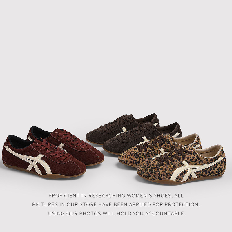 Factory Direct Supply Round-Toe Color-Block Lace-Up Casual Sneakers for Women, Retro Suede Versatile Thick-Soled German Training Shoes