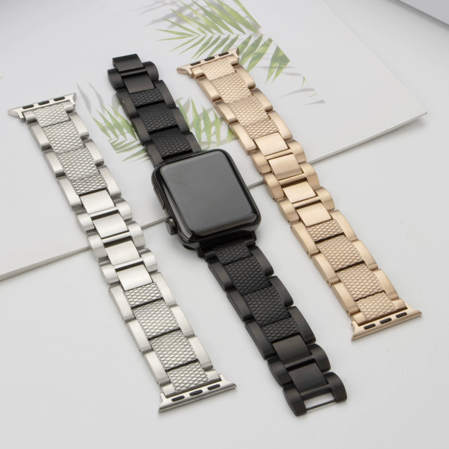 Подходит для Apple Watch ананасовый рисунок нержавеющая сталь трёхчастный саморезовой дополнительный буртик регулировка 304 стальной браслет для часов