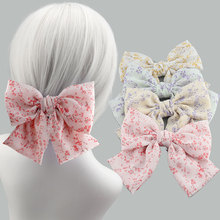 雪纺大蝴蝶结发夹小清新碎花时尚头饰马尾夹顶夹外贸跨境发饰品批