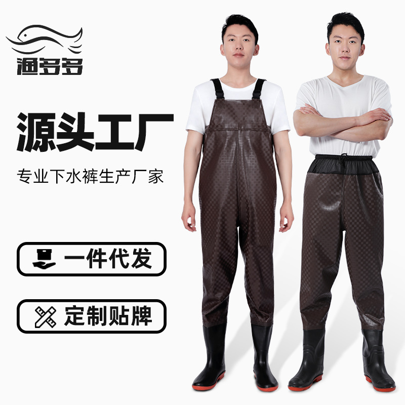 Wholesale wading pants fishing pants thickened half body water waterproof clothing fishing lotus root digging clothing reservoir raincoat water pants with shoes