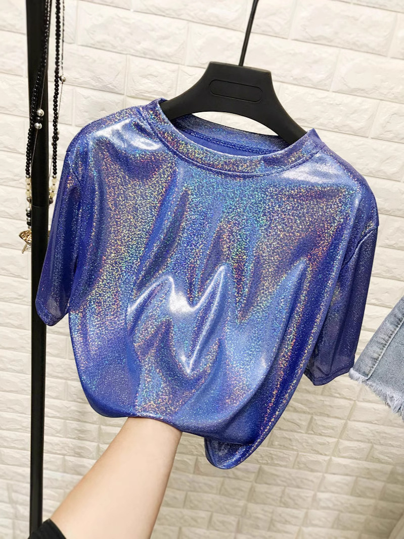 2024 foreign trade wish AliExpress ebay Amazon explosions loose T-shirt women's sparkling reflective short sleeve supply