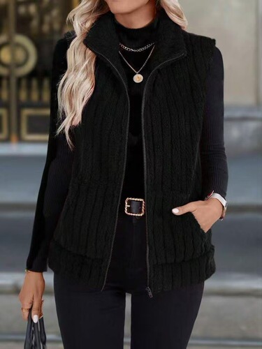 Bestselling Solid Color Double-Faced Plush Zip-Up Cardigan for Women, Casual, Autumn/Winter, Independent Station