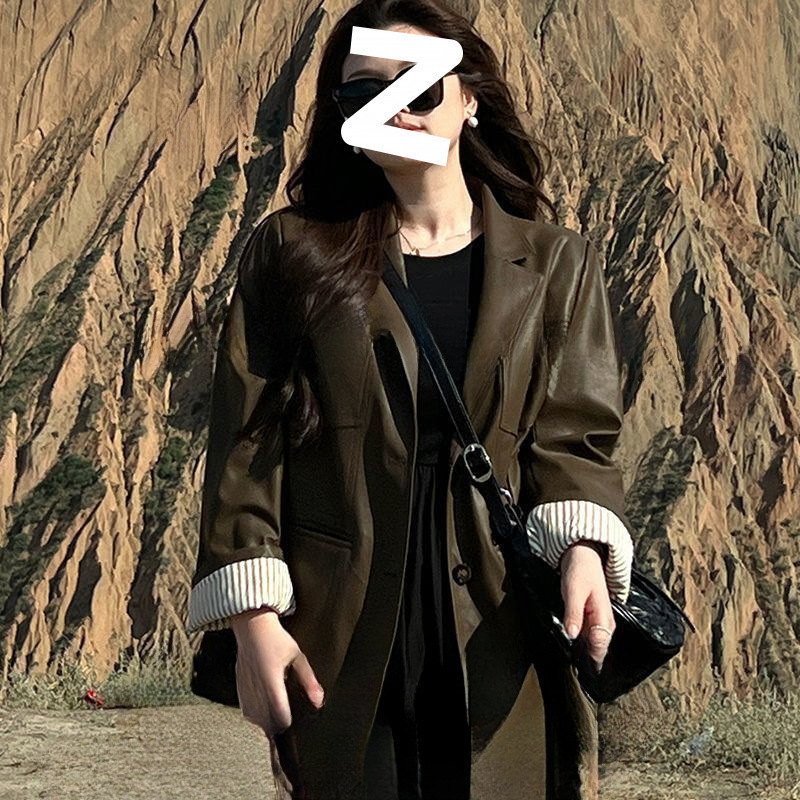 跨境2025宽松复古皮衣外套女夹克机车微胖大码长袖上衣胖mm皮|undefined